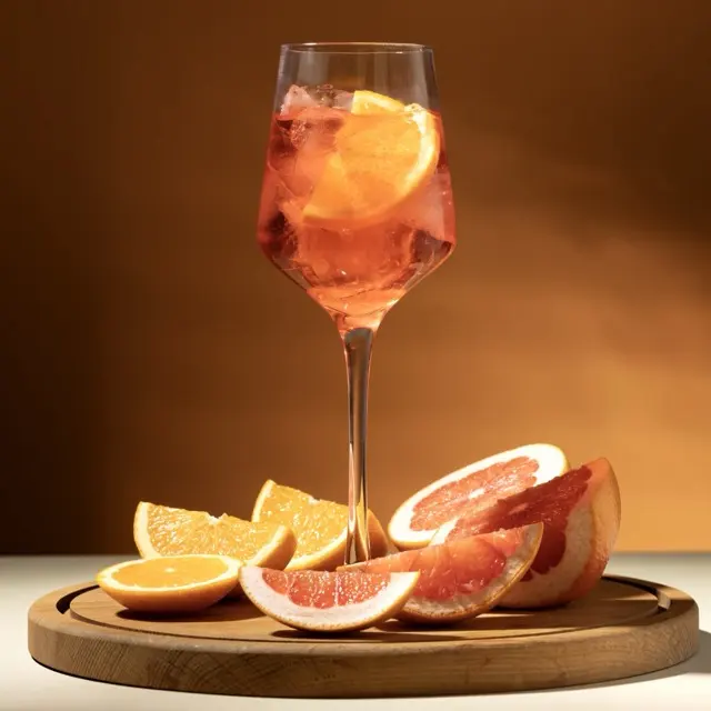 Aperol Spritz in a wine glass with an orange slice