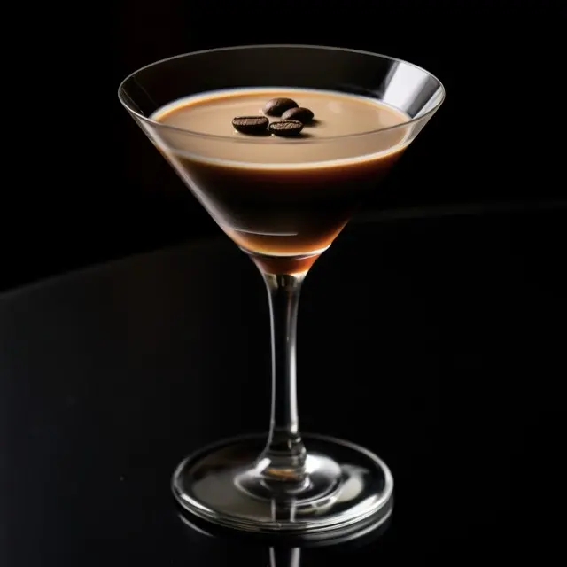 Espresso Martini with three coffee beans on the foam