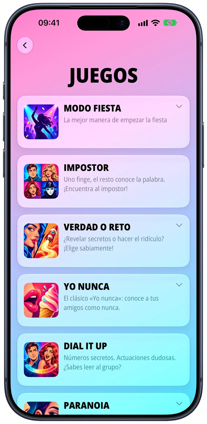 Lista de juegos de Cold Ones con Modo Fiesta, Impostor, Verdad o Reto, Yo Nunca y Dial It Up