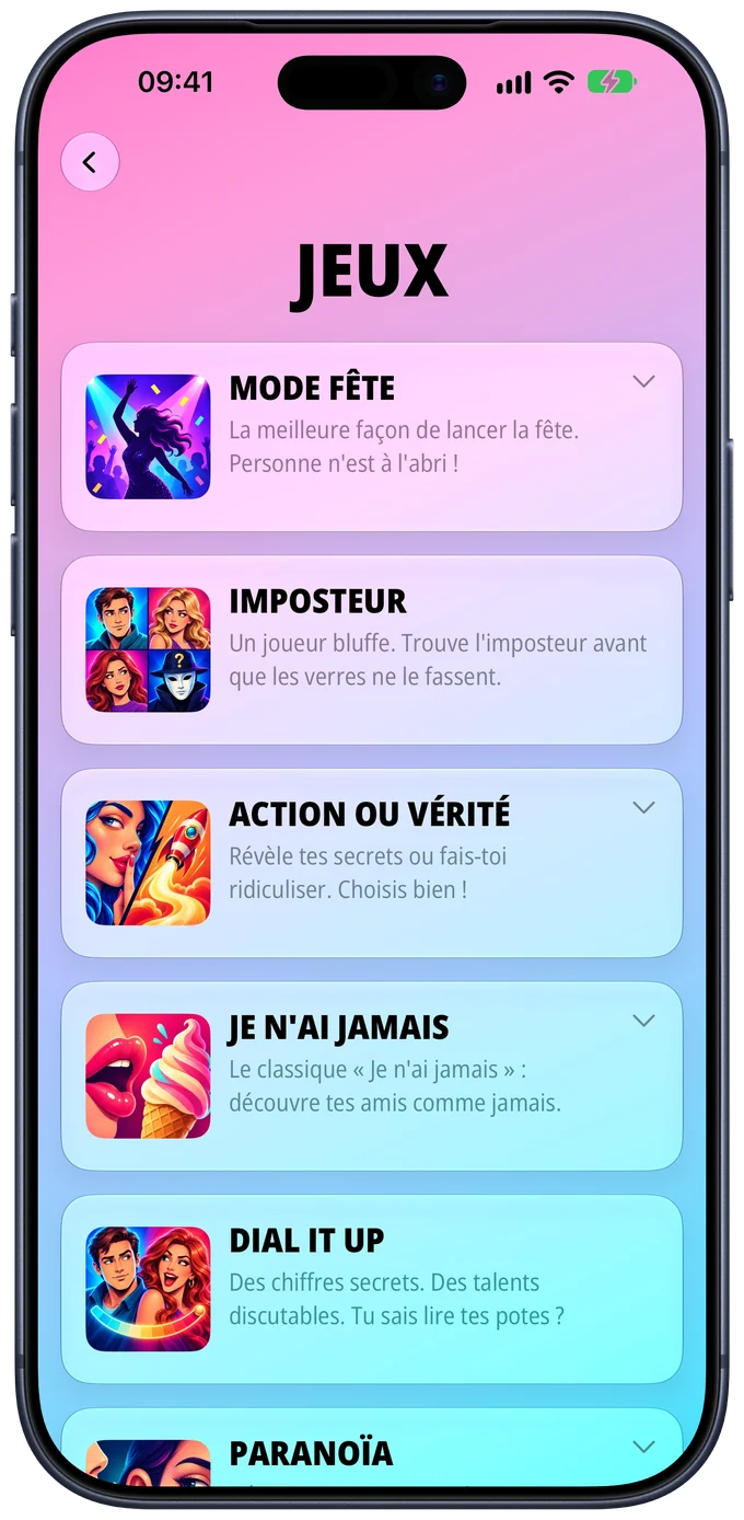 Liste des jeux de Cold Ones avec Mode Fête, Imposteur, Action ou Vérité, Je n'ai jamais et Dial It Up